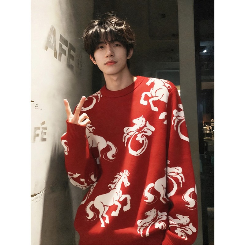 网图马年有钱毛衣男女冬季圆领内搭毛线衣针织衫YM419-特P45，男装针织衫/毛衣，星座1007（原301D）