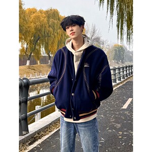 网图刺绣短款棒球服男秋冬美式夹棉外套毛呢棉衣M6037-特P118图片