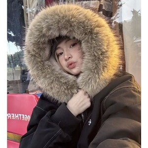 网图座山雕棉服外套男女冬季毛领连帽情侣加绒棉衣特P95-M829加绒图片