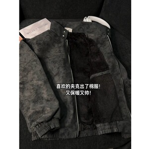 网图扎染羊羔绒外套男冬加绒加厚机车皮衣立领棒球夹克MY25特P80图片