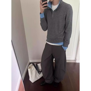 网图假两件双层领长袖毛衣松弛感翻领针织衫外套YM6611-特P65，男装针织衫/毛衣，星座1007（原301D）