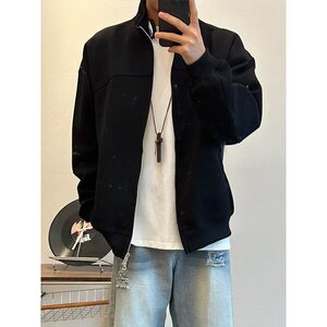 网图美式立领灰色开衫卫衣男宽松情侣款外套夹克yy82-特p50图片