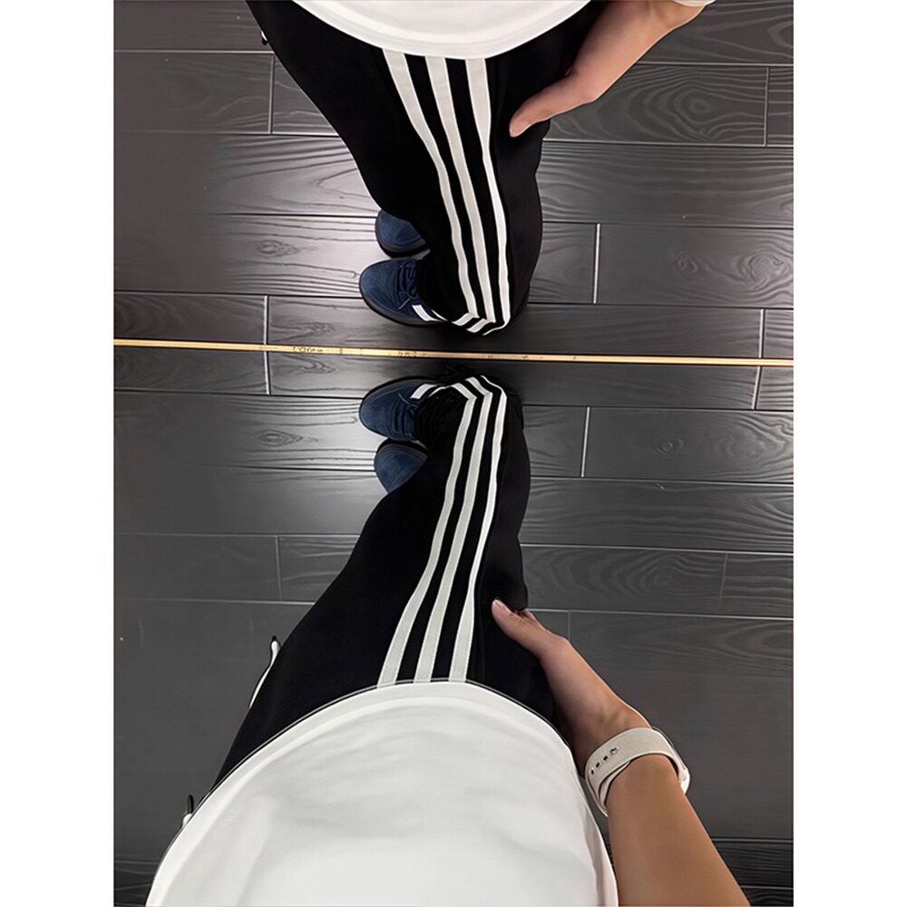 美式复古条纹卫裤男款潮牌重磅三条杠运动裤子休闲直筒修身微喇裤,男装休闲裤,星座1007（原301D）