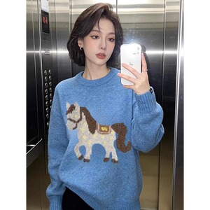 网图马上有钱小马毛衣男女款宽松慵懒情侣针织衫YM416-特P75图片