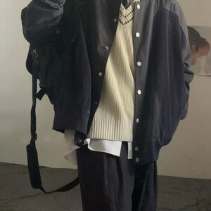 网图复古美式男潮牌撞色春秋款宽松休闲高级感外套JK1676-特P60图片