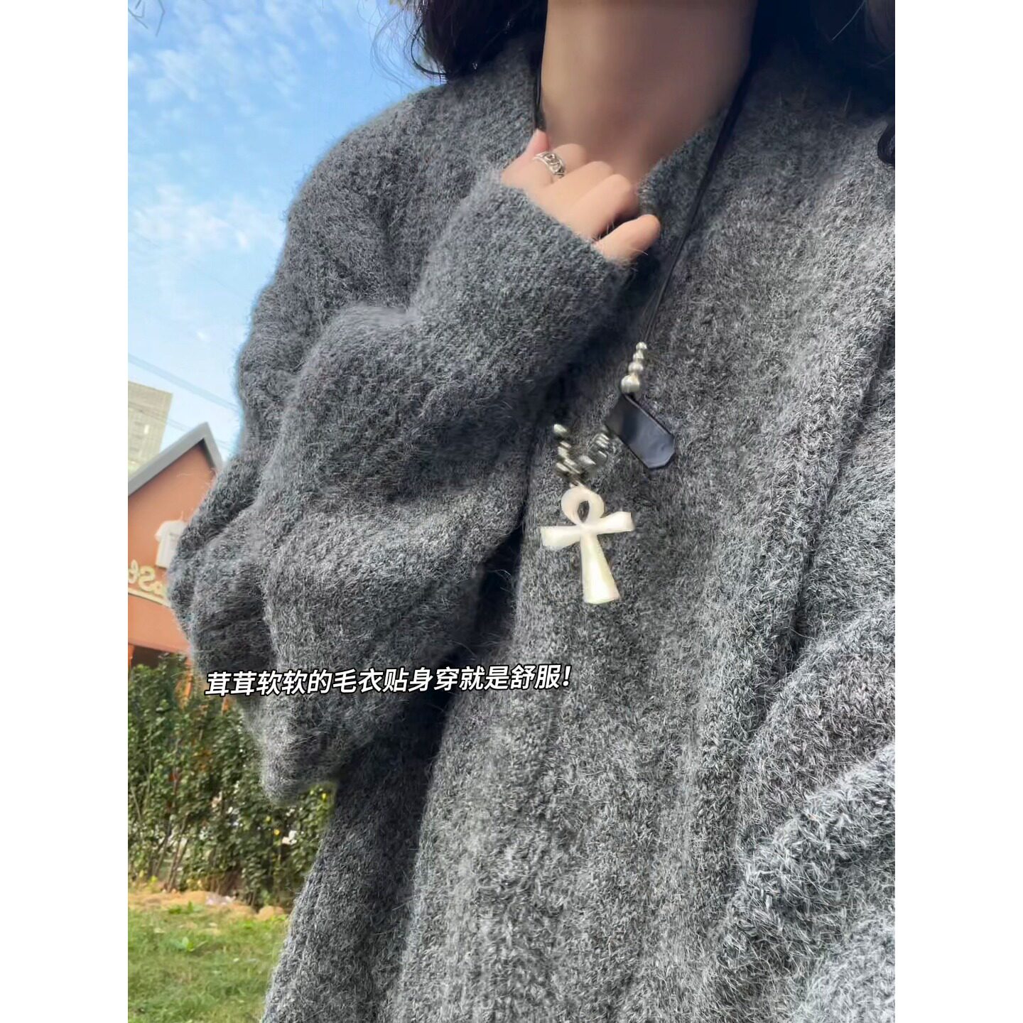 网图美式仿马海毛圆领针织衫秋冬新款宽松套头毛衣MM5823-特P55图片