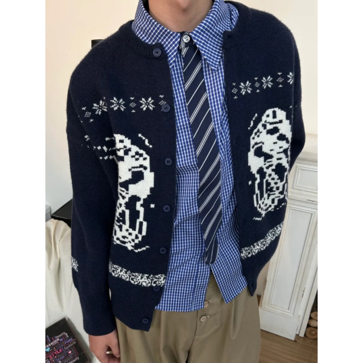 网图北极绒开衫提花毛衣藏蓝灰MY606-特P58，男装针织衫/毛衣，星座1007（原301D）