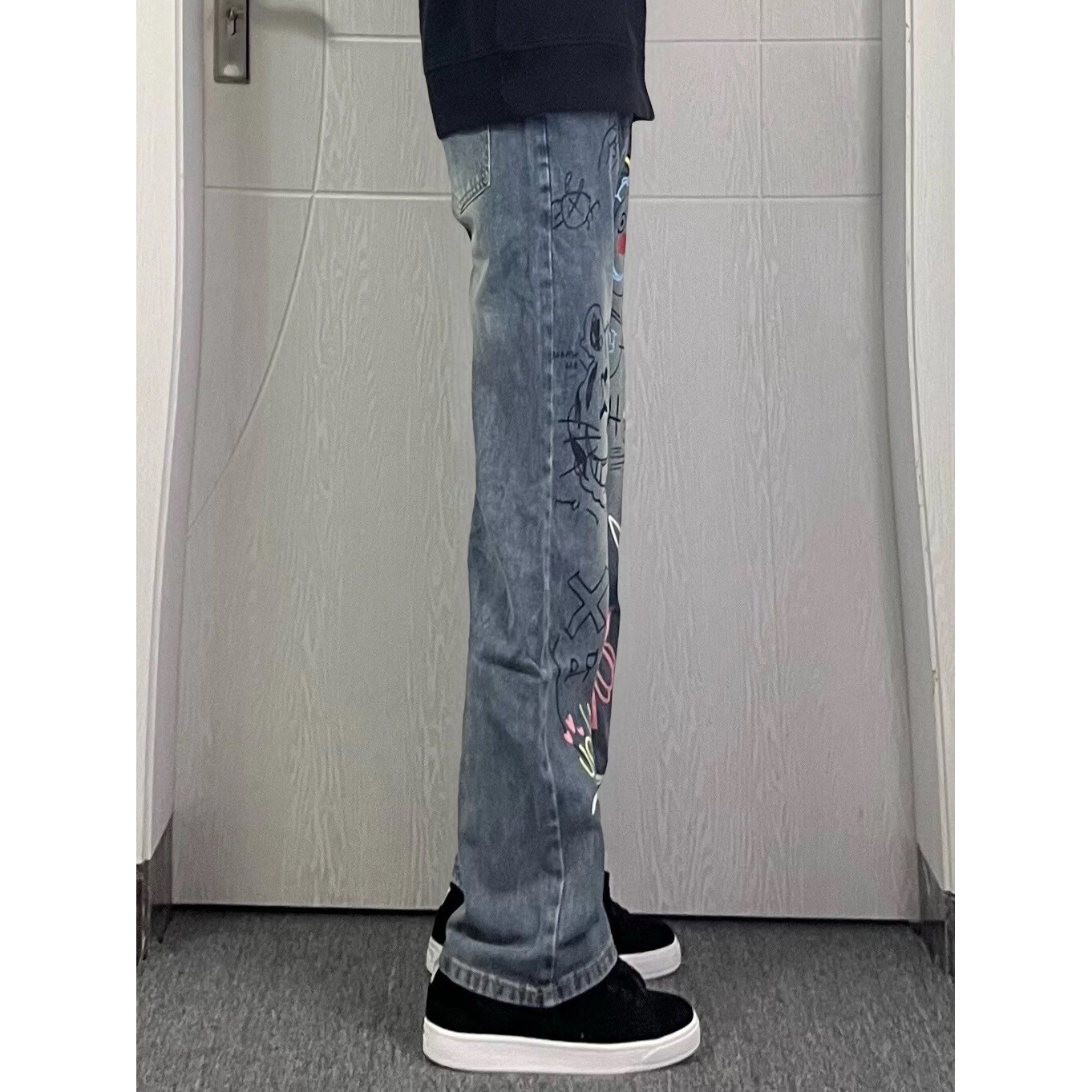 美式高街涂鸦牛仔裤男款微喇休闲裤子B185Y-特45,男装牛仔裤,星座1007（原301D）