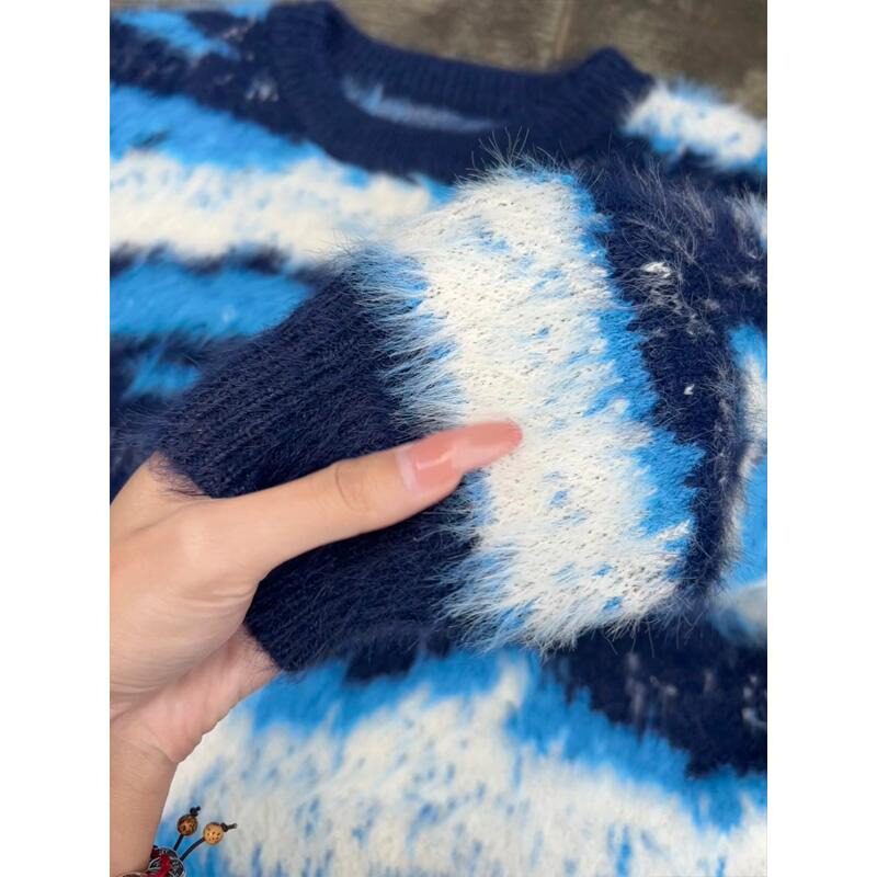 网图蓝色马海毛圣诞毛衣男秋冬高级感撞色针织衫M358-特P65,男装针织衫/毛衣,星座1007（原301D）