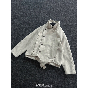 中古风立领羊毛夹克男双排扣绑带短款毛呢外套TB1052-特P85图片