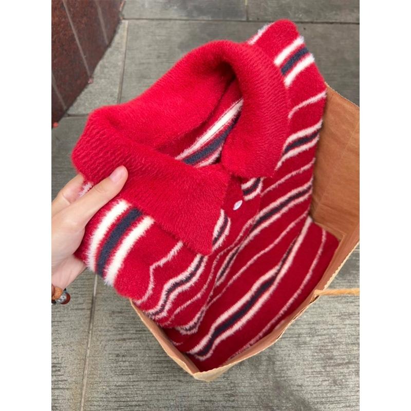 网图红色海马毛毛衣男撞色翻领条纹针织衫美式毛线衣RZ08-特P55，男装针织衫/毛衣，星座1007（原301D）