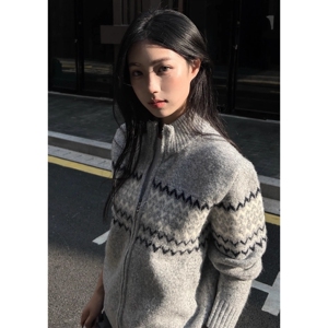 美式复古氛围感半高领拉链开衫毛衣男款慵懒高级感针织衫百搭外套图片