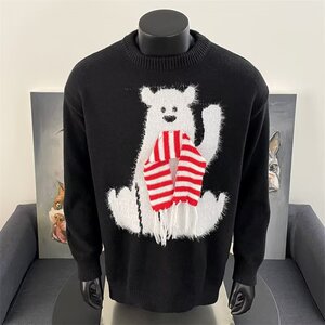 圣诞红色新年带围巾可爱猫咪毛衣套头女秋冬毛衣YM6522-特P45，男装针织衫/毛衣，星座1007（原301D）