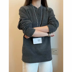 网图美式复古重磅灰色卫衣男秋冬小领口t恤内搭打底衫CC07-特P35图片