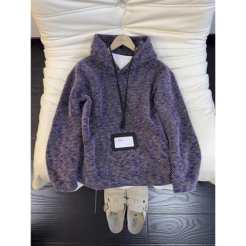 网图紫色美式毛绒针织卫衣男冬季连帽衫小香风外套YW249-特P65，女装短外套，星座1007（原301D）