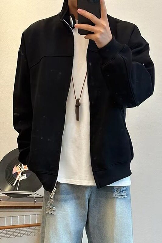 网图美式立领灰色开衫卫衣男宽松情侣款外套夹克yy82-特p50,男装夹克,星座1007（原301D）