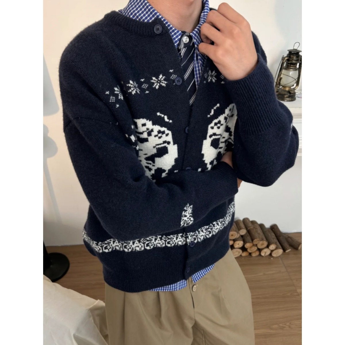 网图北极绒开衫提花毛衣藏蓝灰MY606-特P58，男装针织衫/毛衣，星座1007（原301D）