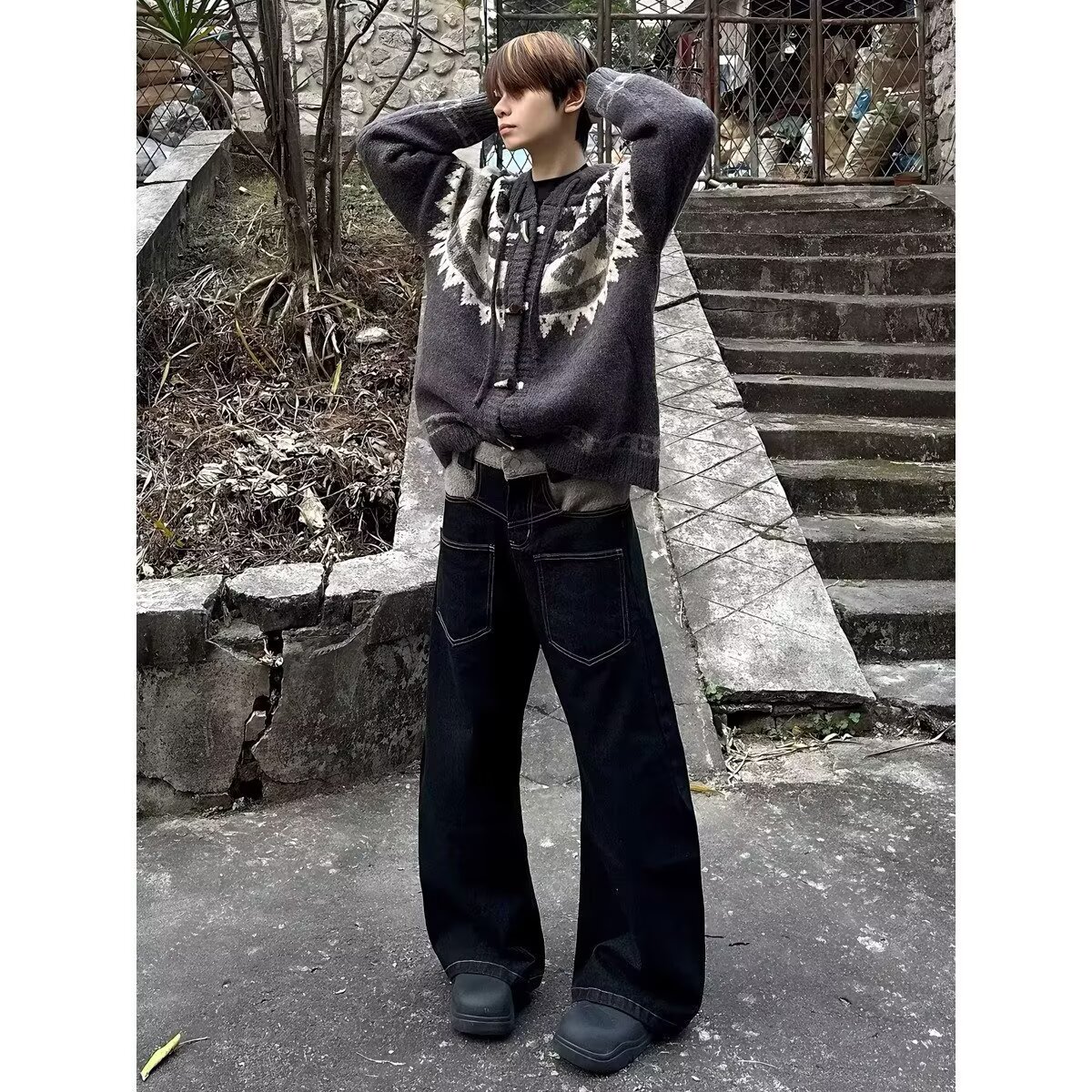 网图美式牛角扣开衫毛衣男情侣松弛针织衫外套潮X062-特P60,男装针织衫/毛衣,星座1007（原301D）