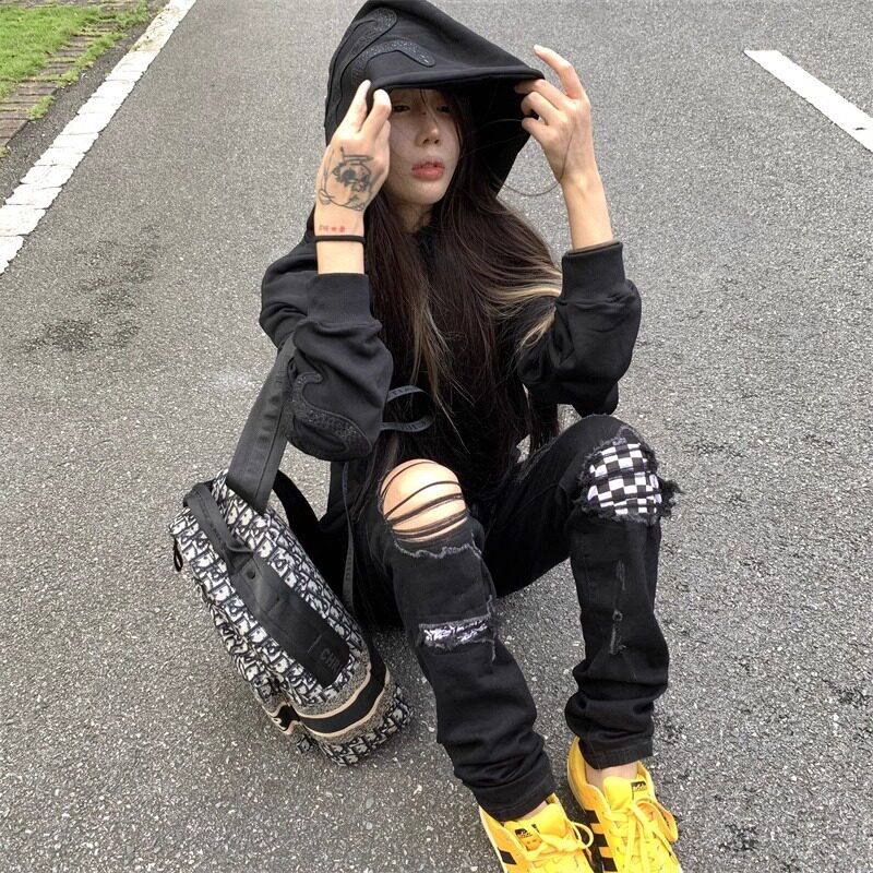 自主黑蛇碎石绣花卫衣美式男女宽松连帽运动衫RWY01-特P68,男装卫衣,星座1007（原301D）