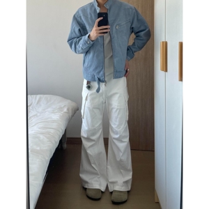 网图冰川蓝美式复古高街哈灵顿夹克男 水洗立领外套JK7703特P65图片