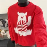 圣诞红色新年带围巾可爱猫咪毛衣套头女秋冬毛衣YM6522-特P45，男装针织衫/毛衣，星座1007（原301D）