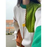 绿色拼接毛衣男秋冬圆领套头针织衫美式复古毛线衣YY102-特P45，男装针织衫/毛衣，星座1007（原301D）