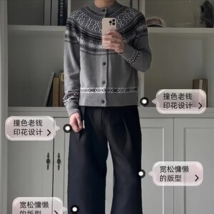 网图冬季新款美式牛角扣开衫毛衣男情侣针织衫外套潮MYY63-特60图片