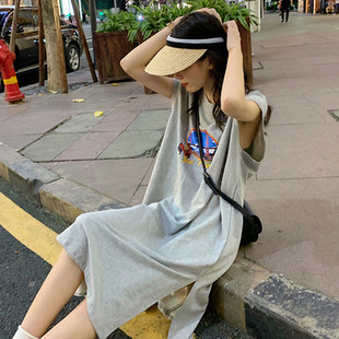 长裙女原宿风学生上衣女夏季背心连衣裙2024新款韩版女装背心T恤