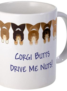 2018新 Corgi Butts Drive Me Nuts可爱狗狗咖啡杯马克杯包邮茶杯