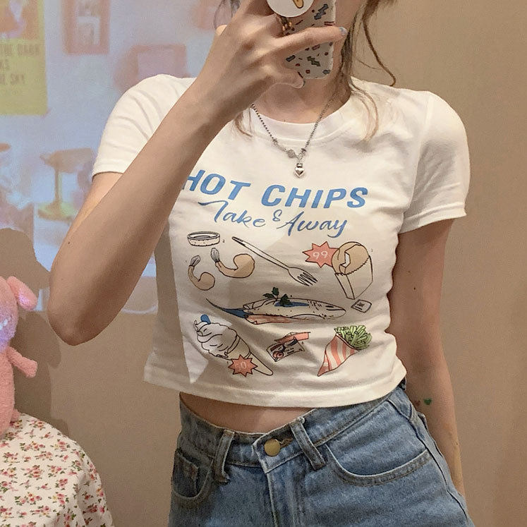 个性班服高腰露脐辣妹短款T恤女修身韩版ins超火网红夏chic上衣袖