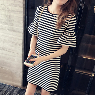 个性班服时尚夏季韩版条纹女士短袖T恤女打底衫学生连衣裙女装潮t