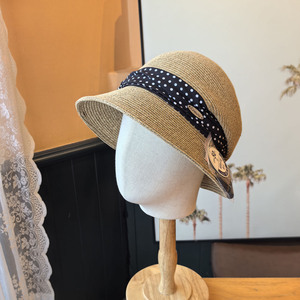 法式复古波点草帽女夏季海边度假遮阳防晒帽出游百搭休闲新款礼帽