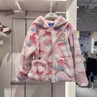 斯凯奇2026马年新款女童亲肤柔软舒适保暖毛绒绒连帽外套L126G015