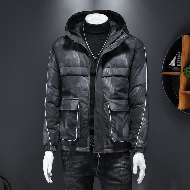 7258冬季新款迷彩连帽外套保暖白鸭绒羽绒服起，男装羽绒服，钱塘2010-1