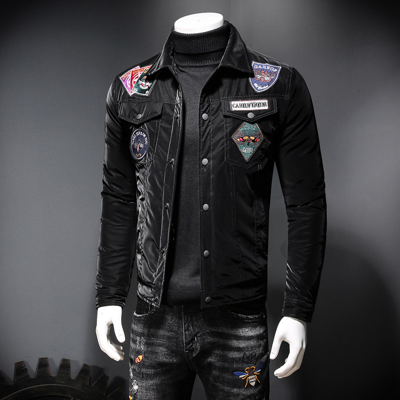 7126冬季新款潮男个性翻领羽绒服个性徽章刺绣白鸭绒外套P315,男装羽绒服,钱塘2010-1