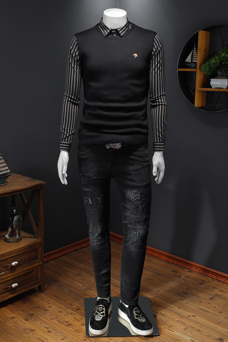 8802冬季新款衬衫假两件套头毛衣P135控价215,男装针织衫/毛衣,钱塘2010-1