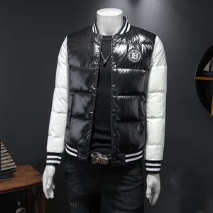 7402冬季新款个性拼接袖男白鸭绒保暖羽绒服外套 P300 控价428起图片