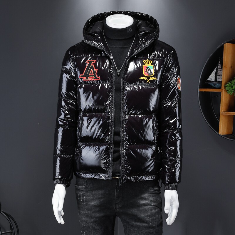 7256 冬季连帽亮面外套勋章保暖白鸭绒羽绒服起图片