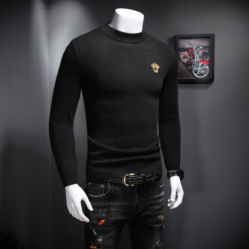 2540冬季新款加厚澳洲山羊绒保暖休闲美杜莎刺绣毛衣P220(M-4XL,男装针织衫/毛衣,钱塘2010-1