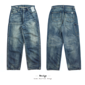 NOVIGO 20AW JUMBO.BLUE 跨牛 TRASH鼎级狂抓猫须洗水宽松牛仔裤