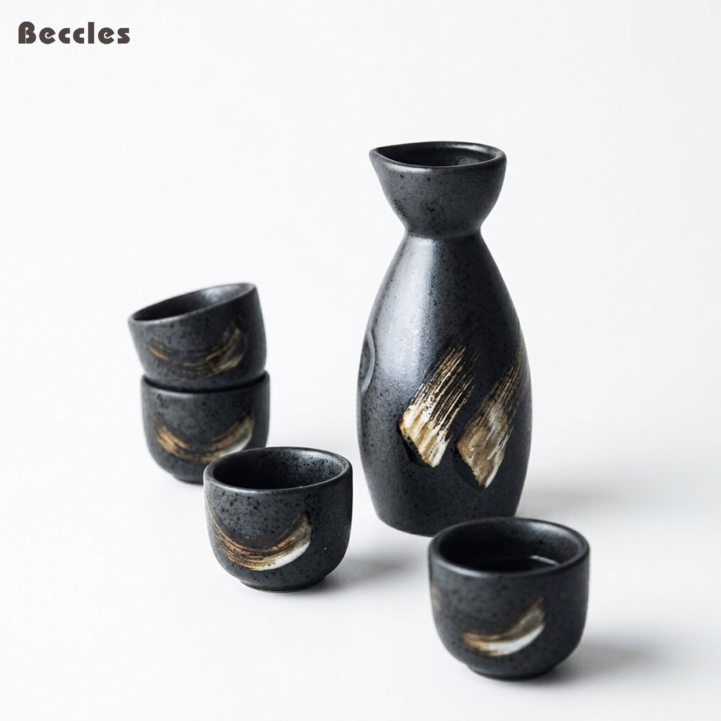 BECCLES 日式手绘酒具一壶四杯套装餐厅清酒瓶酒杯复古陶瓷分酒器
