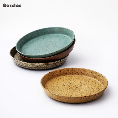 BECCLES 粗陶复古日式牛排盘西餐盘家用轻奢餐盘商用圆形深盘子