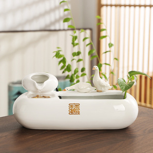 流水摆件陶瓷自动循环招财小型鱼缸桌面办公室玄关摆件宠物饮水机