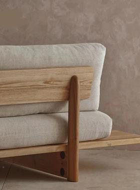 北欧简45422约小户型客厅实木艺可拆洗白蜡木双三人日人式布原风