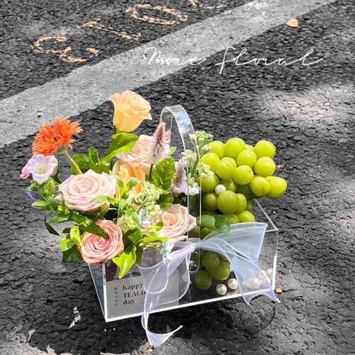 亚形克力花盒全透明长方圆形鲜花提水果花002束手轻奢花艺插花空