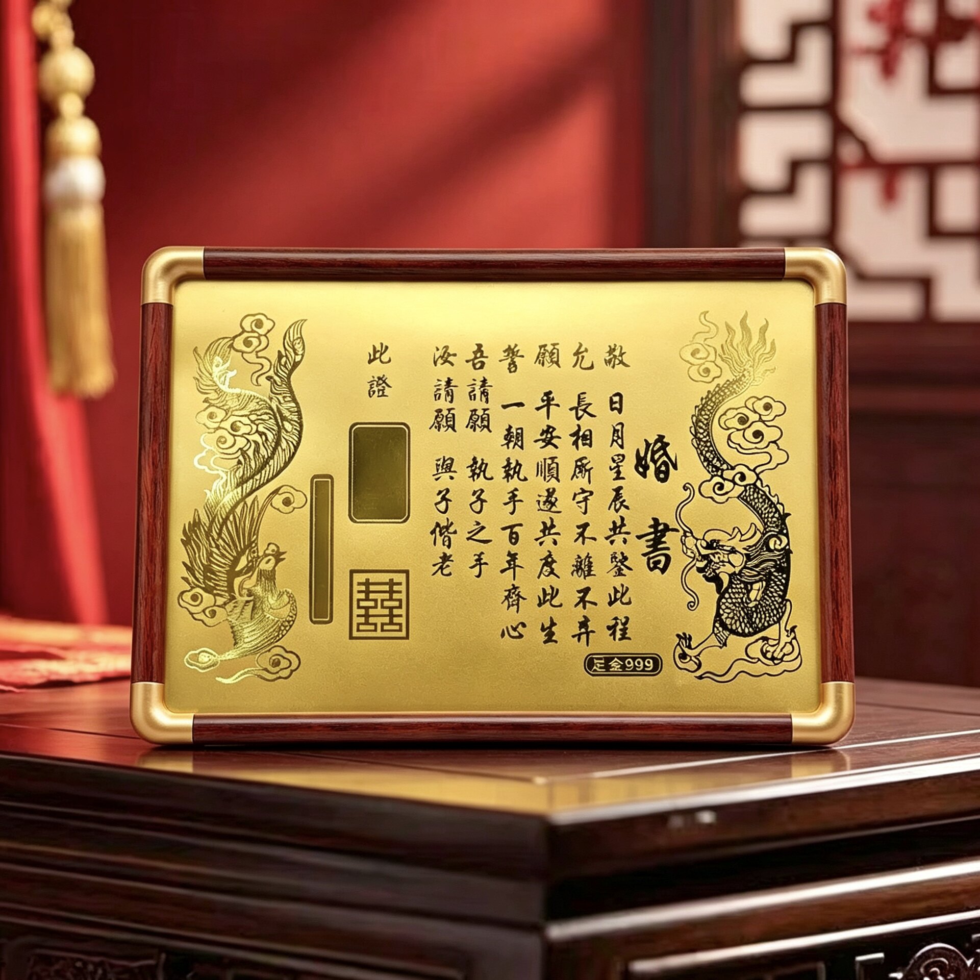 新中式定制金婚书摆件结婚礼物高端精致订婚聘书桌面装饰金书礼盒
