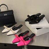 女猫跟外穿气质穆勒鞋 2026新款 尖头蝴蝶结包头半拖鞋