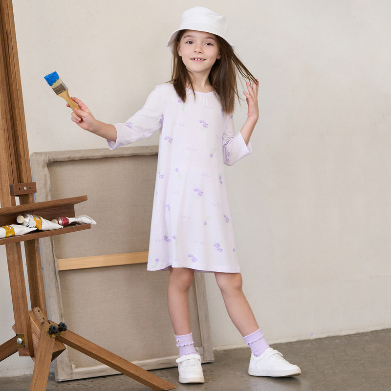 爱慕儿童女童女孩五分袖七分袖睡裙家居裙春奶皮衣AIMER Kids