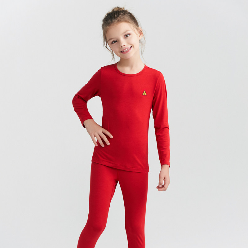 爱慕儿童正品牌红色保暖内衣薄款打底秋冬新款秋衣秋裤套装奶皮衣