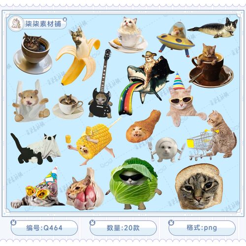 可商用ins风搞笑宠物拼贴png免抠电子手帐贴纸饭圈美工素材Q464
